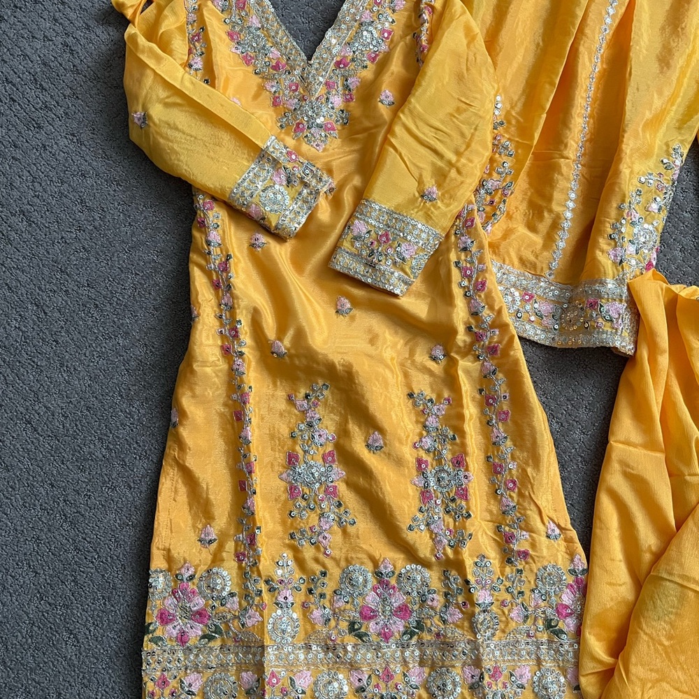 Embroidered Yellow sharara Pakistani outfit shalwar